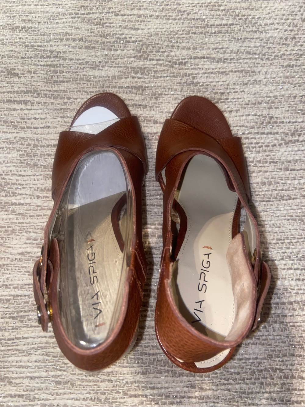 Via Spiga brown leather slingback sandals cork-wrapped platform heel size 7.5 US - Picture 7 of 9